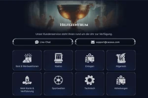 Themenübersicht des Cazeus-Hilfezentrums mit Sportwetten, Zahlungen und Kontofragen